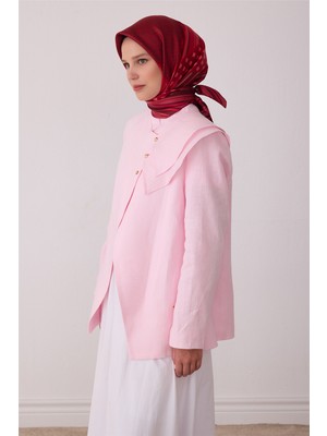 Belli Kırmızı Geometrik Desen %100 Twill Ipek Eşarp 4423-53