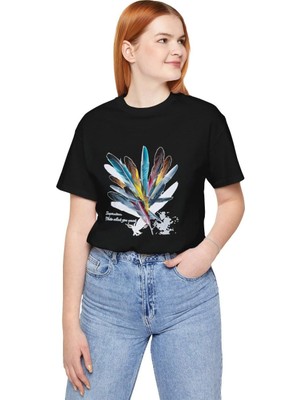 Kadın Baskılı T-Shirt Kısa Kol Bisiklet Yaka Oversize Rahat Kalıp Tişört - Siyah