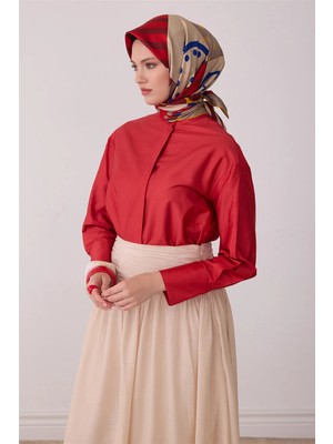 Belli Bej Obje Desen %100 Twill Ipek Eşarp 4409-81