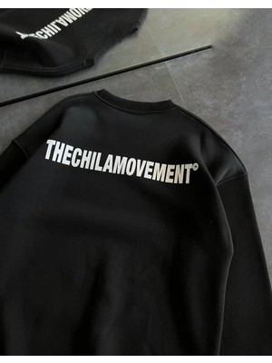 Kadın 3 Iplik Kışlık Pamuklu Bisiklet Yaka Oversize Baskılı Sweatshirt - Siyah