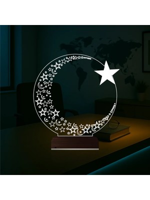 Luvivia Ay Yıldız Türk Bayrağı 3D Lamba - Masa Gece Lambası
