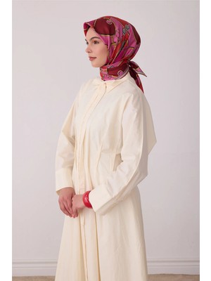 Belli Pembe Geometrik Desen %100 Twill Ipek Eşarp 4400-07