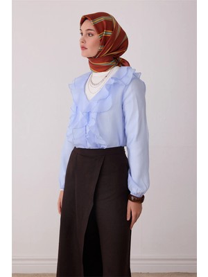 Belli Oranj Geometrik Desen %100 Twill Ipek Eşarp 4405-05