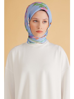 Belli Fresh Çiçek Desen Mavi Pure Eşarp 1 - 01