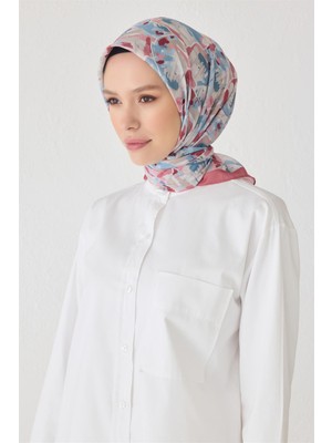 Belli Fresh Çiçek Desen Pembe Tela Eşarp 1021 - 17