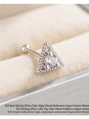 Begonia Accessories 925  Ayar Gümüş Zirkon Taşlı Unisex Hızma Küpe Çivi Halka Minimal Şık Modern Tasarım 178-20