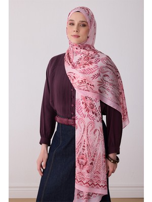 Belli Fresh Yaprak Desen Pembe Bordo Aura Şal 3111 - 27