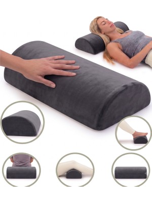 DEAR Visco Çok Amaçlı Visco Yarım Silindir Füme Kadife Kılıflı Yastık Ortopedik Boyun Yastığı Bel Boyun Bacak Için Yumuşak Yastık 42*18*9 cm