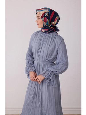 Belli Lacivert Çiçek Deseni %100 Twill Ipek Eşarp 4410-83