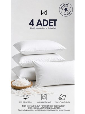 İz Home 4 Adet Smooth Dikdörtgen Kırlent Iç Yastık | Ultra Dolgun Orjinal Silikon Dolgu | Koltuk Köşe Yastık