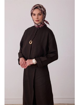 Belli Kahverengi Geometrik Desen %100 Twill Ipek Eşarp 4421-54