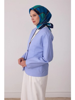 Belli Lacivert Geometrik Desen %100 Twill Ipek Eşarp 4419-82