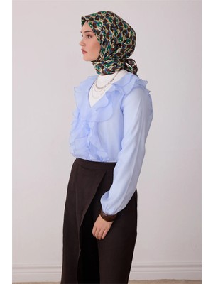 Belli Kahverengi Geometrik Desen %100 Twill Ipek Eşarp 4402-50