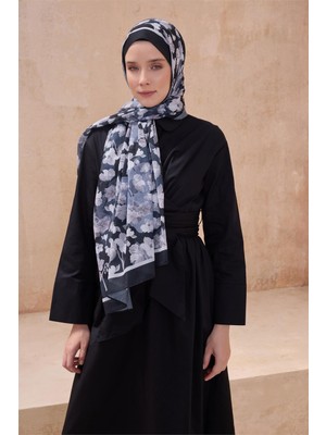 Belli Fresh Çiçek Desen Siyah Tela Şal 4 - 02
