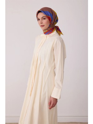 Belli Yağ Yeşili Geometrik Desen %100 Twill Ipek Eşarp 4401-37