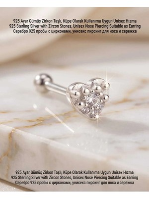 Begonia Accessories 925  Ayar Gümüş Zirkon Taşlı Unisex Hızma Küpe Çivi Halka Minimal Şık Modern Tasarım 178-13
