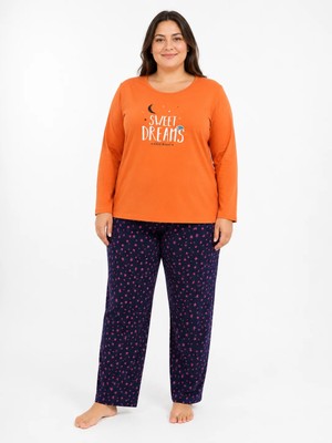 Fames Büyük Beden Sweet Dreams Mevsimlik Turuncu Pijama Takımı