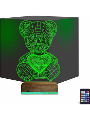 Luvivia Ayıcık Kalp Seni Seviyorum 3D Lamba - Masa Gece Lambası
