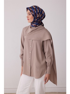 Belli Mavi Geometrik Desen %100 Twill Ipek Eşarp 4406-34