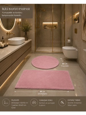 Wooly Life 2 Li Banyo Takımı Peluş Paspas Tavşan Tüyü 60X90 60X60