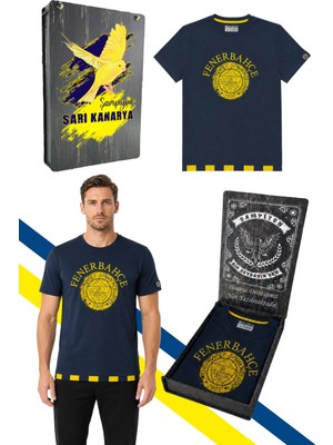 Fenerbahçe Erkek Tribün Tek Renk Logolu T-Shirt Uv Kutu Hediyeli
