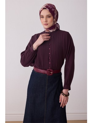 Belli Fresh Yaprak Desen Bordo Paulista Eşarp 3487 - 28