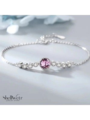 ShellWetr Melody 925 Gümüş Kadın Bileklik Pembe Taş Detaylı, Ayarlanabilir Şık Bileklik