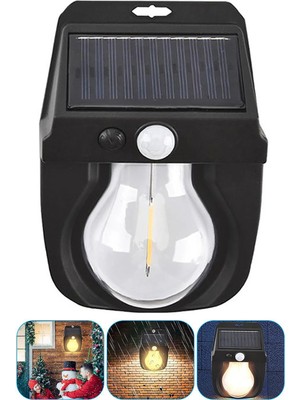 Güneş Enerjili Dekor Balkon Bahçe Aydınlatması Ampul Şeklinde Şık LED Loş Işık