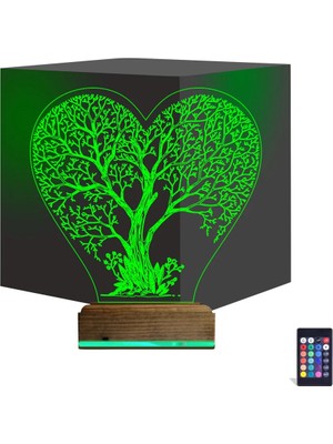 Luvivia Hayat Ağacı Kalp Ağaç 3D Lamba - Masa Gece Lambası