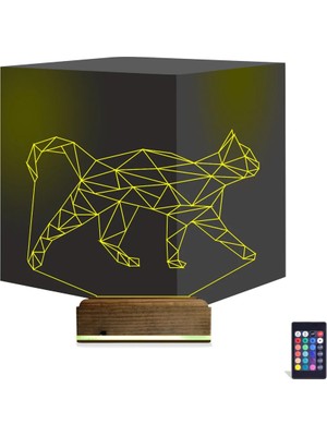 Luvivia Kedi Polygonal Tasarım 3D Lamba - Masa Gece Lambası