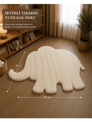 Wooly Life Peluş Halı Fil 70X100 Tavşan Tüyü Çocuk Odası Kapı Önü Koridor Paspas