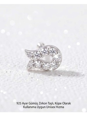 Begonia Accessories 925  Ayar Gümüş Zirkon Taşlı Unisex Hızma Küpe Çivi Halka Minimal Şık Modern Tasarım 178-19