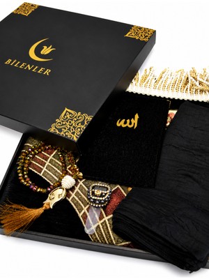 Bilenler Astarlı Seccade Seti Lale Desen– Kristal Tesbih, Kadife Yasin, Taşlı Zikirmatik ve Bambu Örtü Kutulu