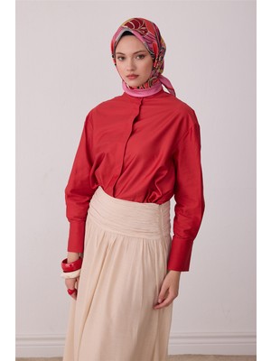Belli Pembe Çiçek Deseni %100 Twill Ipek Eşarp 4413-02
