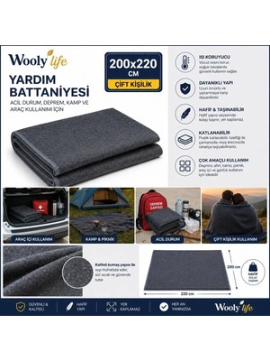 Wooly Life Çift Kişilik Battaniye 200X220 Yardım Battaniyesi Çok Amaçlı Kamp Piknik