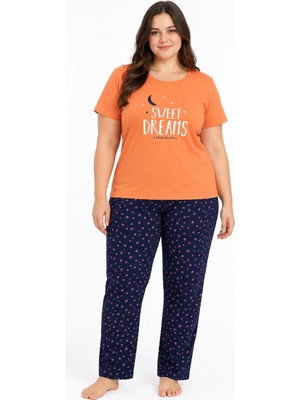Fames Büyük Beden Sweet Dreams Yazlık Turuncu Pijama Takımı