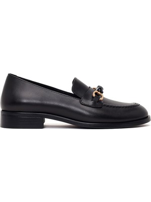 Derimod Kadın Siyah Tokalı Deri Maskülen Loafer AF180019DV
