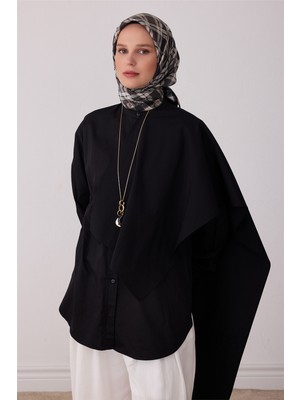 Belli Siyah Geometrik Desen %100 Twill Ipek Eşarp 4421-84