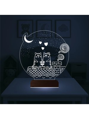 Luvivia Kedi Kalp Çocuk Odası 3D Lamba - Masa Gece Lambası