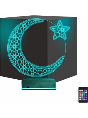 Luvivia Ay Yıldız Türk Bayrağı 3D Lamba - Masa Gece Lambası