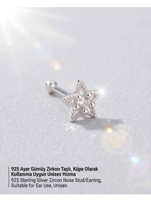 Begonia Accessories 925  Ayar Gümüş Zirkon Taşlı Unisex Hızma Küpe Çivi Halka Minimal Şık Modern Tasarım 178-9