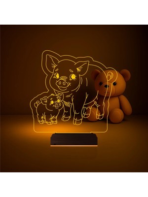 Luvivia Çocuk Odası Domuz Yavru Domuz 3D Lamba - Masa Gece Lambası
