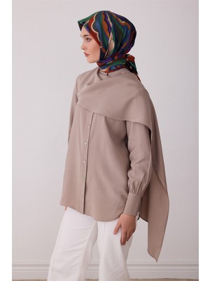 Belli Mavi Soyut Desen %100 Twill Ipek Eşarp 4414-81