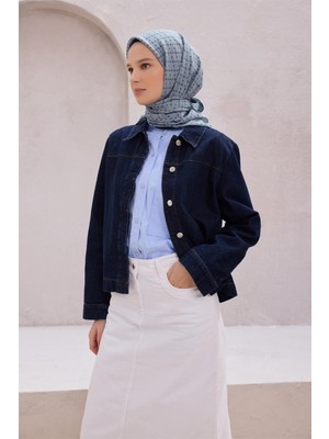 Belli Fresh Geometrik Desen Mavi Lacivert Vual Eşarp 1792 - 03