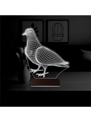 Luvivia Güvercin Kuş 3D Lamba - Masa Gece Lambası