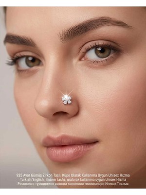 Begonia Accessories 925 Ayar Gümüş Zirkon Taşlı Unisex Hızma Küpe Çivi Halka Minimal Şık Modern Tasarım 178-5