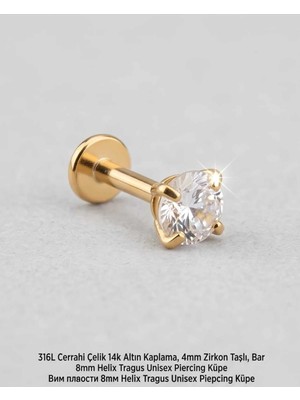 Begonia Accessories 316L Cerrahi Çelik Altın Kaplama Kararmaz Alerji Yapmaz Zirkon Taş Figür Unisex Tragus Helix Küpe PIERCING-178-6