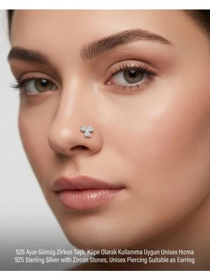 Begonia Accessories 925 Ayar Gümüş Zirkon Taşlı Unisex Hızma Küpe Çivi Halka Minimal Şık Modern Tasarım 178-3