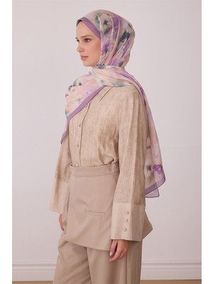 Belli Fresh Çiçek Desen Pembe Vual Şal 4149 - 35