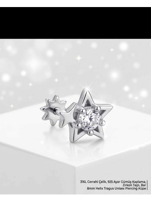 Begonia Accessories 316L Cerrahi Çelik Gümüş Kaplama Kararmaz Alerji Yapmaz Zirkon Taş Figür Unisex Tragus Helix Küpe PIERCING-178-2